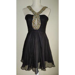 Sherri Hill Short Black Cocktail Homecoming Dress Sequins Beads sz 4 Silk Sparkl
